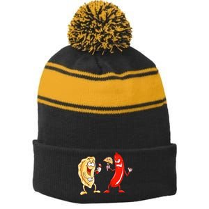 Cool Pierogi And Kielbasa Polish Food Funny Foodie Gift Stripe Pom Pom Beanie