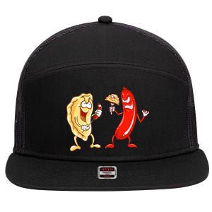 Cool Pierogi And Kielbasa Polish Food Funny Foodie Gift 7 Panel Mesh Trucker Snapback Hat