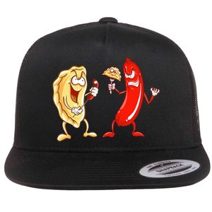 Cool Pierogi And Kielbasa Polish Food Funny Foodie Gift Flat Bill Trucker Hat