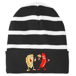 Cool Pierogi And Kielbasa Polish Food Funny Foodie Gift Striped Beanie with Solid Band