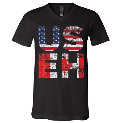 Canadian Pride American USA USEH US Flag Canada V-Neck T-Shirt