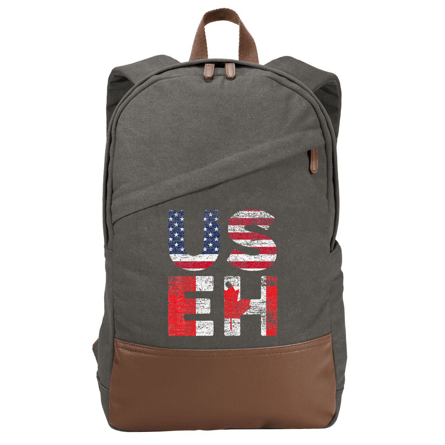 Canadian Pride American USA USEH US Flag Canada Cotton Canvas Backpack