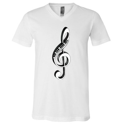 Cool Piano Art Men Women Musical Notes Piano Player Treble V-Neck T-Shirt