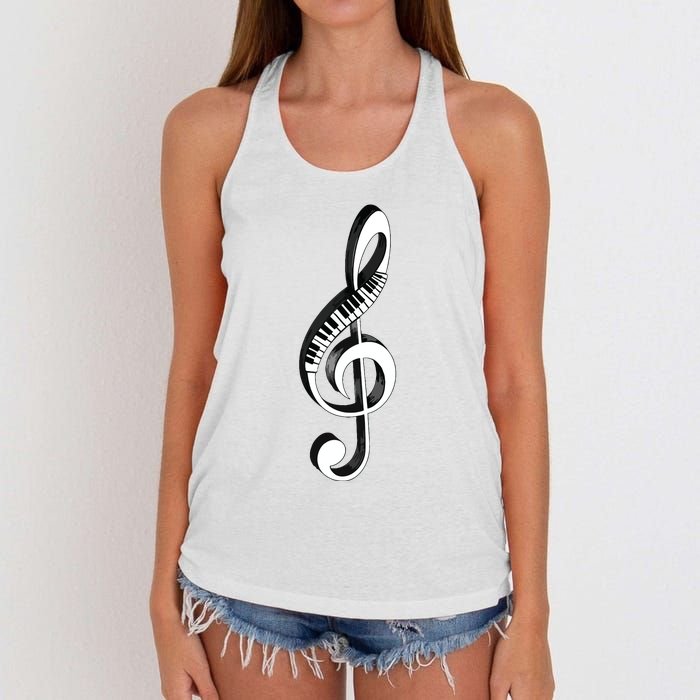 Cool Piano Art Men Women Musical Notes Piano Player Treble Women's Knotted Racerback Tank