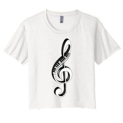 Cool Piano Art Men Women Musical Notes Piano Player Treble Women's Crop Top Tee