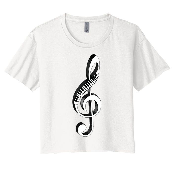 Cool Piano Art Men Women Musical Notes Piano Player Treble Women's Crop Top Tee