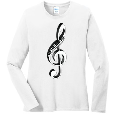 Cool Piano Art Men Women Musical Notes Piano Player Treble Ladies Long Sleeve Shirt