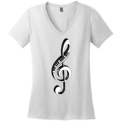 Cool Piano Art Men Women Musical Notes Piano Player Treble Women's V-Neck T-Shirt