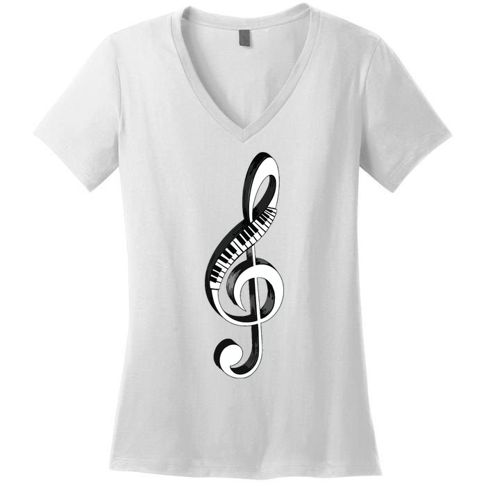 Cool Piano Art Men Women Musical Notes Piano Player Treble Women's V-Neck T-Shirt