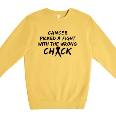 Cancer Picked A Fight With The Wrong Chick Breast Cancer Warrior Awareness Pink Premium Crewneck Sweatshirt