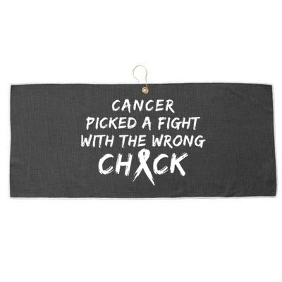 Cancer Picked A Fight With The Wrong Chick Breast Cancer Warrior Awareness Pink Large Microfiber Waffle Golf Towel