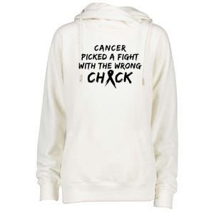 Cancer Picked A Fight With The Wrong Chick Breast Cancer Warrior Awareness Pink Womens Funnel Neck Pullover Hood