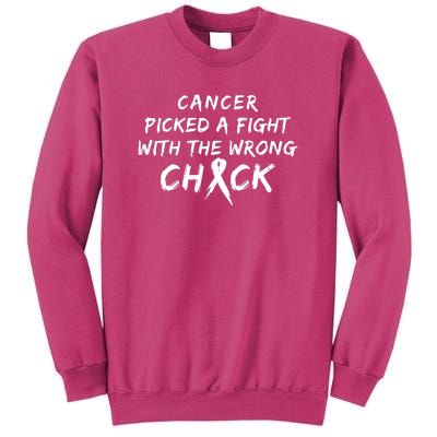 Cancer Picked A Fight With The Wrong Chick Breast Cancer Warrior Awareness Pink Sweatshirt