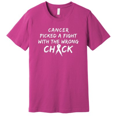 Cancer Picked A Fight With The Wrong Chick Breast Cancer Warrior Awareness Pink Premium T-Shirt