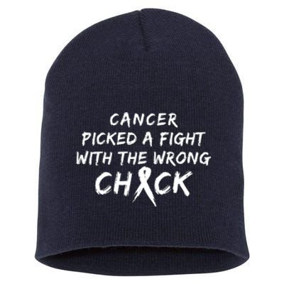 Cancer Picked A Fight With The Wrong Chick Breast Cancer Warrior Awareness Pink Short Acrylic Beanie