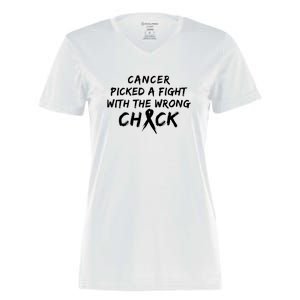 Cancer Picked A Fight With The Wrong Chick Breast Cancer Warrior Awareness Pink Women's Momentum V-Neck T-Shirt