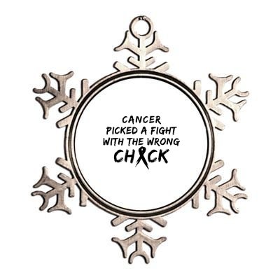 Cancer Picked A Fight With The Wrong Chick Breast Cancer Warrior Awareness Pink Metallic Star Ornament