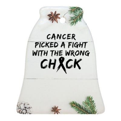 Cancer Picked A Fight With The Wrong Chick Breast Cancer Warrior Awareness Pink Ceramic Bell Ornament