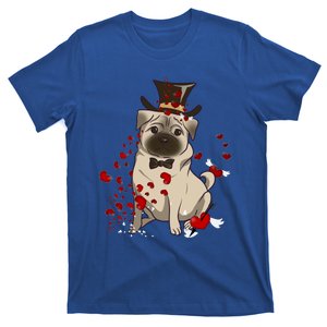 Cute Pug And Red Hearts Funny Dog Mom Valentines Day Pug Lover Gift T-Shirt