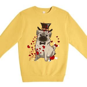 Cute Pug And Red Hearts Funny Dog Mom Valentines Day Pug Lover Funny Gift Premium Crewneck Sweatshirt