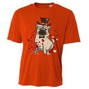 Cute Pug And Red Hearts Funny Dog Mom Valentines Day Pug Lover Funny Gift Cooling Performance Crew T-Shirt