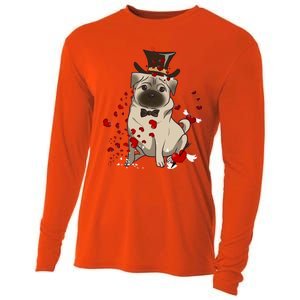 Cute Pug And Red Hearts Funny Dog Mom Valentines Day Pug Lover Funny Gift Cooling Performance Long Sleeve Crew