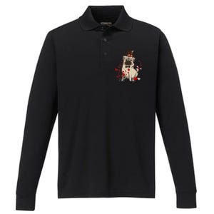 Cute Pug And Red Hearts Funny Dog Mom Valentines Day Pug Lover Funny Gift Performance Long Sleeve Polo