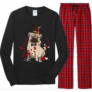 Cute Pug And Red Hearts Funny Dog Mom Valentines Day Pug Lover Funny Gift Long Sleeve Pajama Set