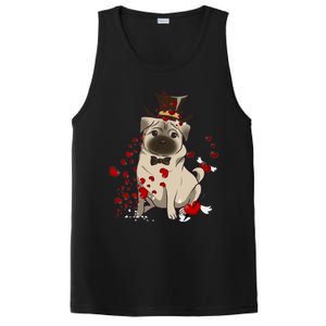 Cute Pug And Red Hearts Funny Dog Mom Valentines Day Pug Lover Funny Gift PosiCharge Competitor Tank