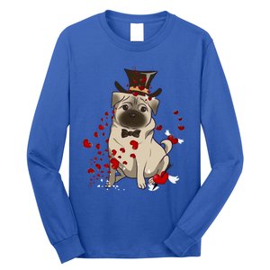 Cute Pug And Red Hearts Funny Dog Mom Valentines Day Pug Lover Funny Gift Long Sleeve Shirt