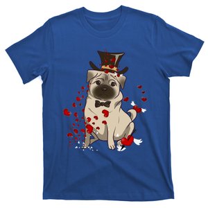 Cute Pug And Red Hearts Funny Dog Mom Valentines Day Pug Lover Funny Gift T-Shirt