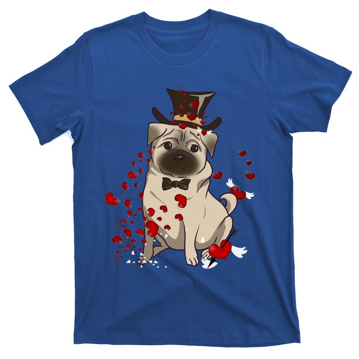 Cute Pug And Red Hearts Funny Dog Mom Valentines Day Pug Lover Funny Gift T-Shirt