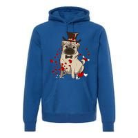 Cute Pug And Red Hearts Funny Dog Mom Valentines Day Pug Lover Funny Gift Premium Hoodie