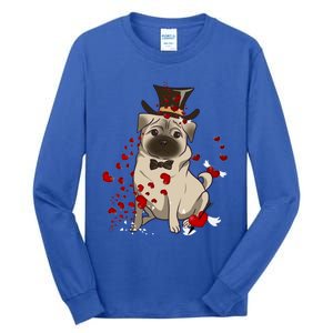 Cute Pug And Red Hearts Funny Dog Mom Valentines Day Pug Lover Funny Gift Tall Long Sleeve T-Shirt