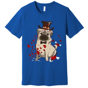 Cute Pug And Red Hearts Funny Dog Mom Valentines Day Pug Lover Funny Gift Premium T-Shirt