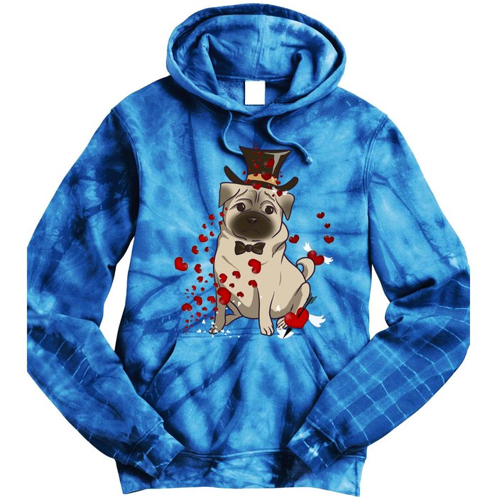 Cute Pug And Red Hearts Funny Dog Mom Valentines Day Pug Lover Funny Gift Tie Dye Hoodie