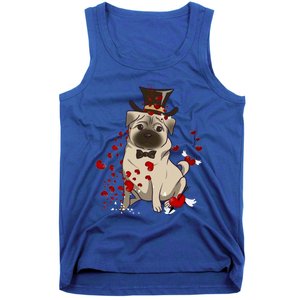 Cute Pug And Red Hearts Funny Dog Mom Valentines Day Pug Lover Funny Gift Tank Top