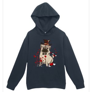 Cute Pug And Red Hearts Funny Dog Mom Valentines Day Pug Lover Funny Gift Urban Pullover Hoodie