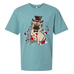 Cute Pug And Red Hearts Funny Dog Mom Valentines Day Pug Lover Funny Gift Sueded Cloud Jersey T-Shirt