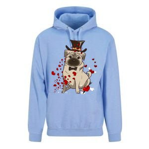 Cute Pug And Red Hearts Funny Dog Mom Valentines Day Pug Lover Funny Gift Unisex Surf Hoodie