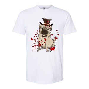 Cute Pug And Red Hearts Funny Dog Mom Valentines Day Pug Lover Funny Gift Softstyle CVC T-Shirt