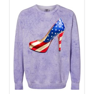 Cute Patriotic American Usa Flag Heels Shoes Colorblast Crewneck Sweatshirt