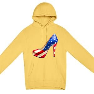 Cute Patriotic American Usa Flag Heels Shoes Premium Pullover Hoodie