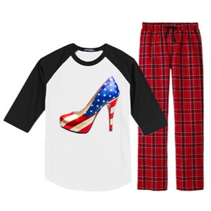 Cute Patriotic American Usa Flag Heels Shoes Raglan Sleeve Pajama Set