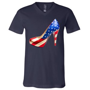 Cute Patriotic American Usa Flag Heels Shoes V-Neck T-Shirt