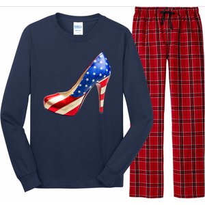 Cute Patriotic American Usa Flag Heels Shoes Long Sleeve Pajama Set