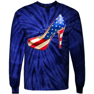 Cute Patriotic American Usa Flag Heels Shoes Tie-Dye Long Sleeve Shirt