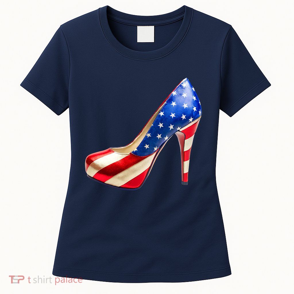 Cute Patriotic American Usa Flag Heels Shoes Women's T-Shirt