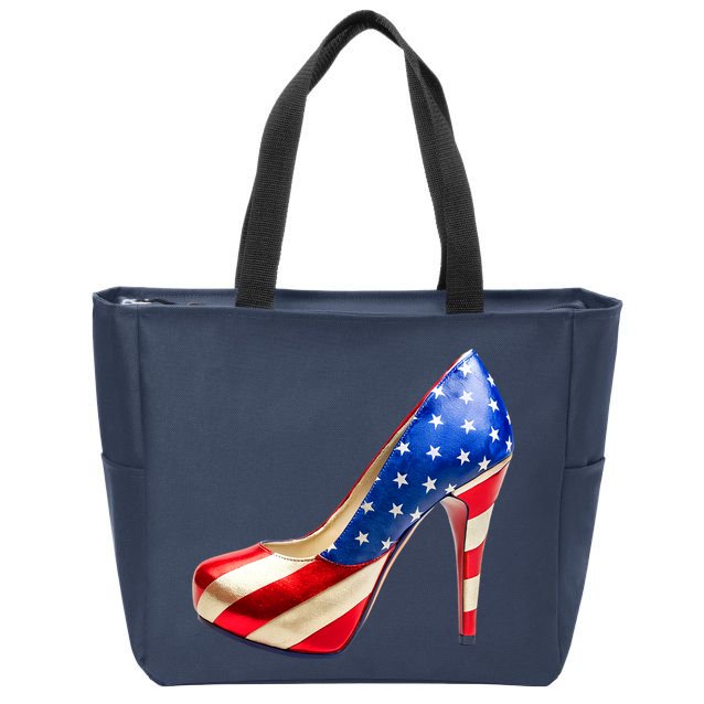Cute Patriotic American Usa Flag Heels Shoes Zip Tote Bag