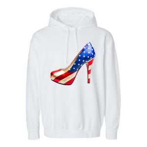 Cute Patriotic American Usa Flag Heels Shoes Garment-Dyed Fleece Hoodie